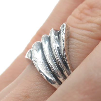 925 Sterling Silver Vintage Mexico Modernist Wing Oxidized Ring Size 6.5