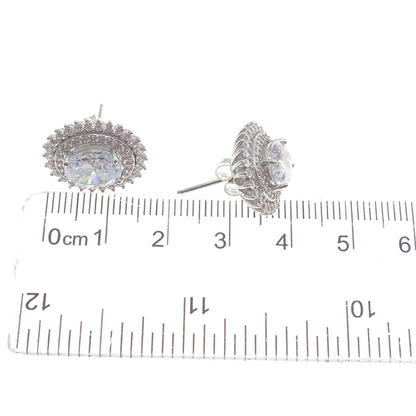 925 Sterling Silver Oval & Round-Cut C Z Sparkle Stud Earrings