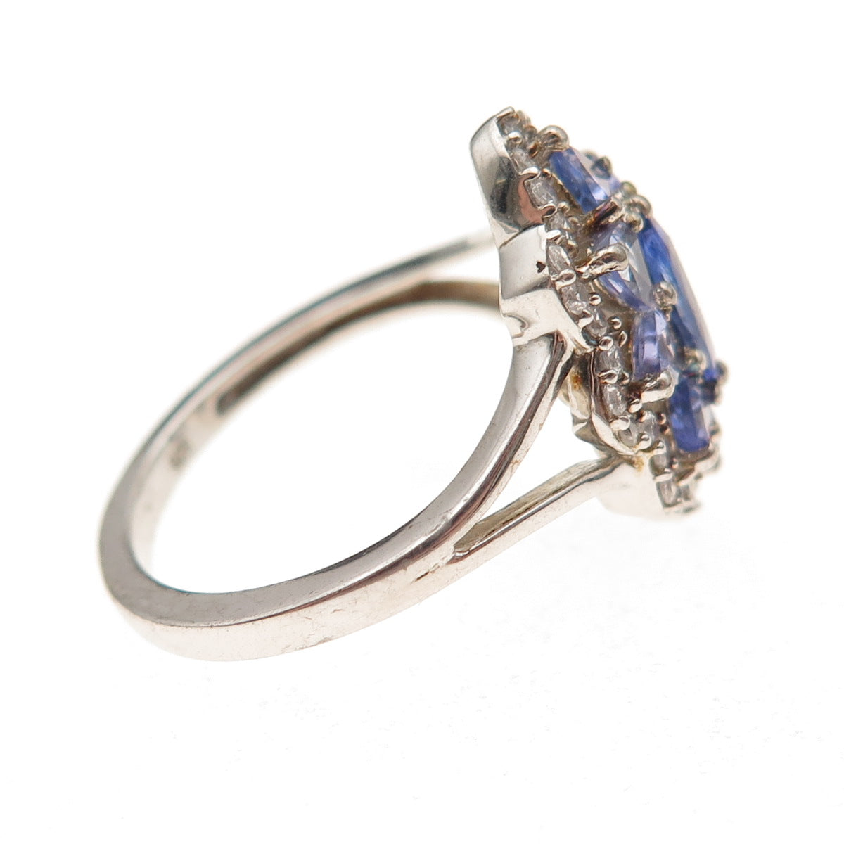 Chuck Clemency 925 Sterling Silver Real Tanzanite & White Topaz Ring Size 8