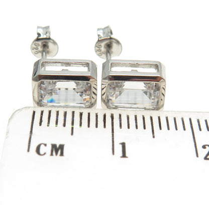 925 Sterling Silver Emerald-Cut C Z Stud Earrings