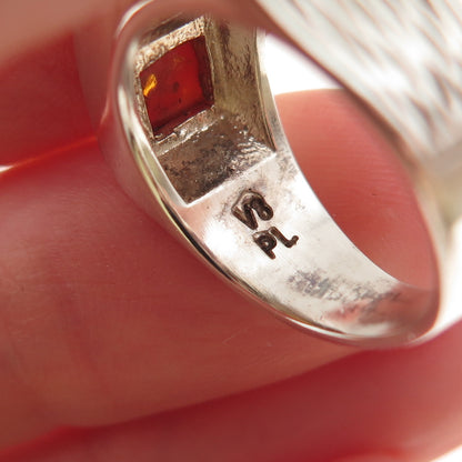 Valerio V-8 925 Sterling Silver Vintage Poland Real Amber Ring Size 6