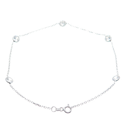 925 Sterling Silver Round-Cut Shaped C Z Station Cable Link Anklet/Bracelet 10"