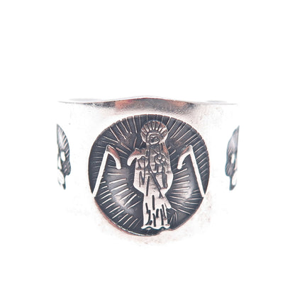 925 Sterling Silver Vintage Mexico Santa Muerte Oxidized Ring Size 11.25