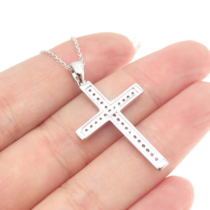 925 Sterling Silver Round-Cut C Z Cross Cable Chain Necklace 16-18"