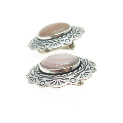 CAROLYN POLLACK 925 Sterling Silver Vintage Rose Mother-of-Pearl Ethnic Earrings