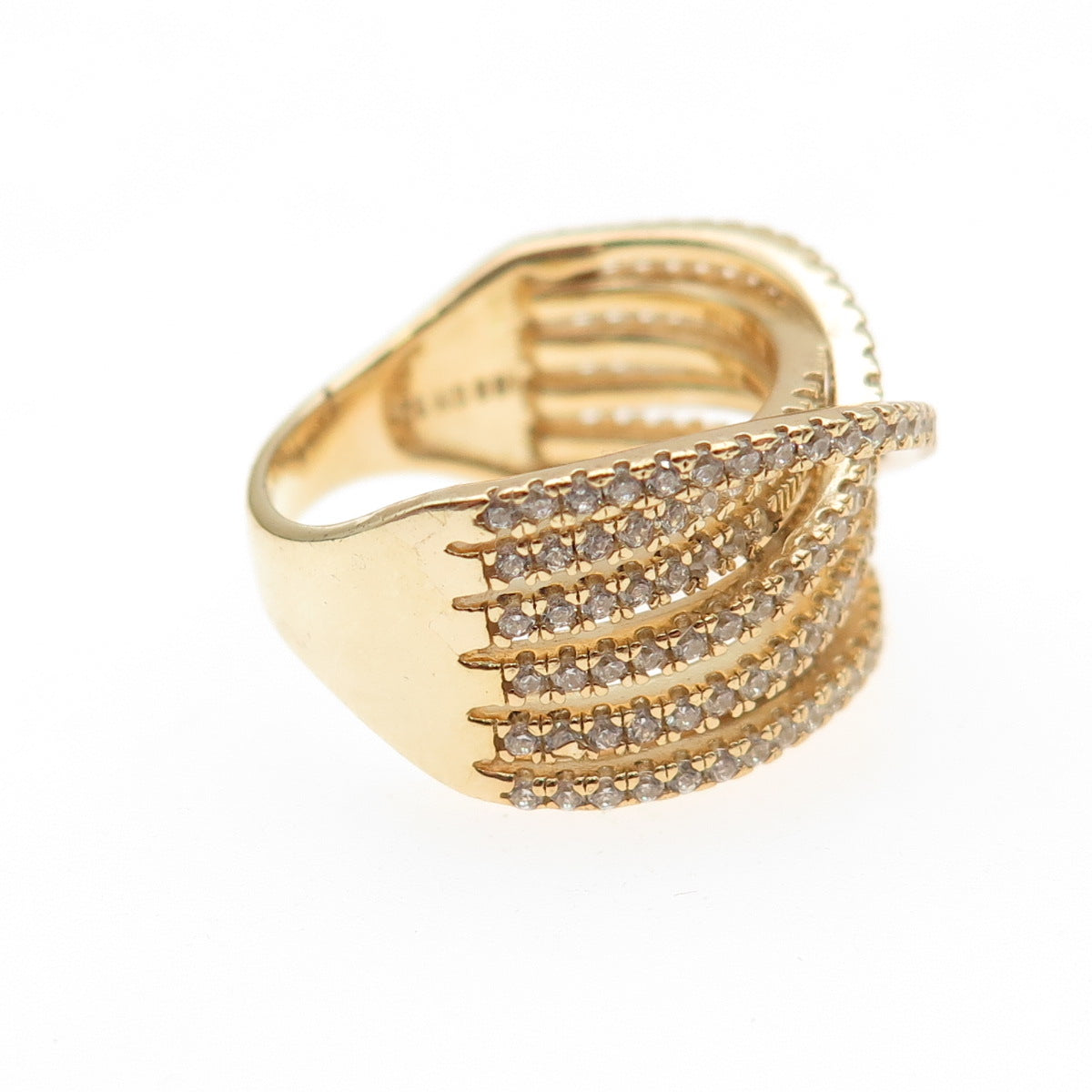 925 Sterling Silver Gold Plated Round-Cut C Z Crisscross Ring Size 6.25