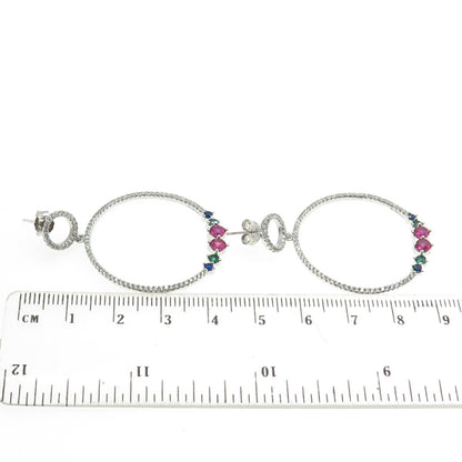 925 Sterling Silver Lab-Created Ruby Chrome Diopside & C Z Circle Earrings
