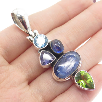 925 Sterling Silver Vintage Peridot Sapphire Amethyst Blue Topaz Gem Pendant