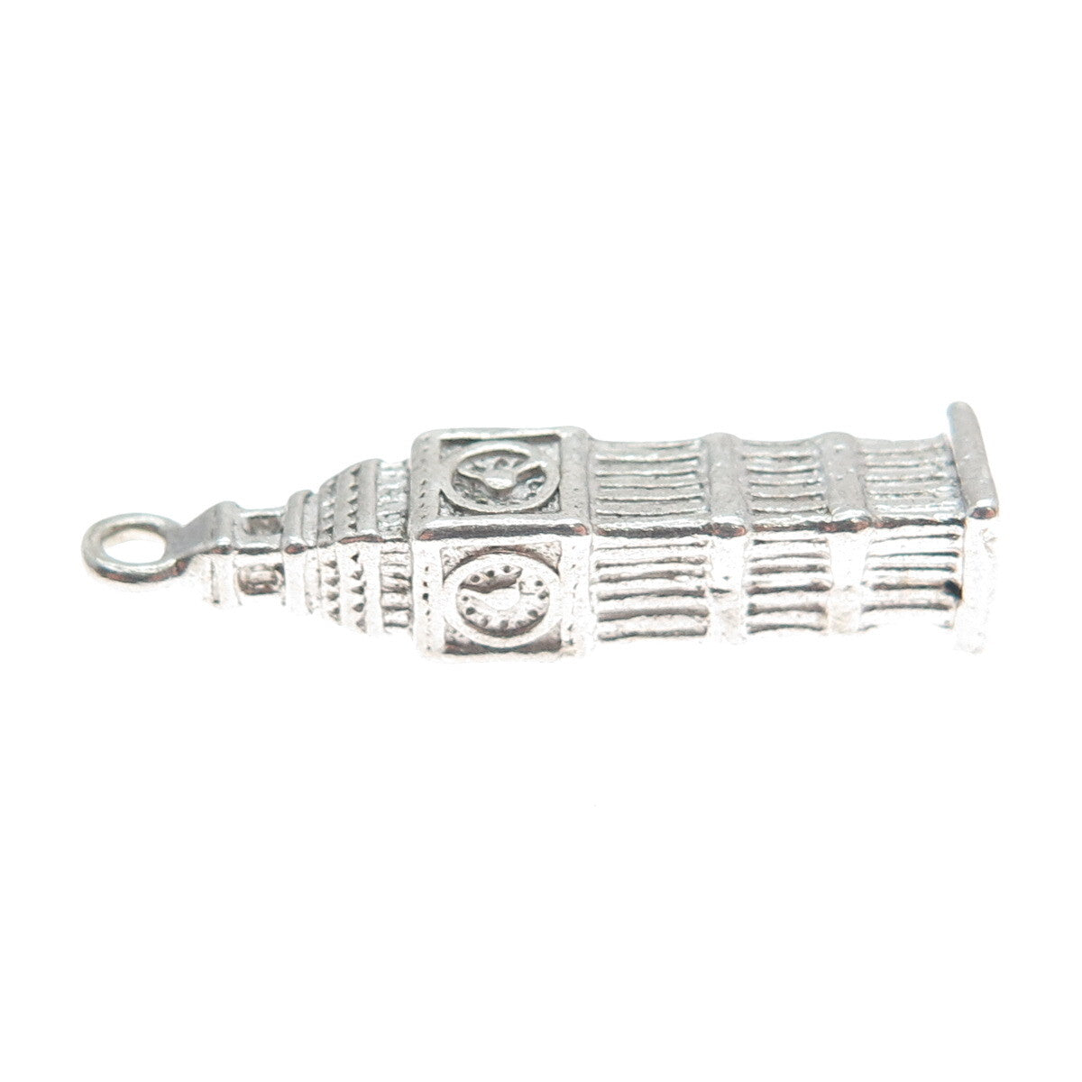 925 Sterling Silver Vintage Big Ben Clock Tower 3D Pendant