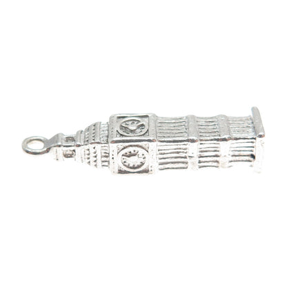 925 Sterling Silver Vintage Big Ben Clock Tower 3D Pendant