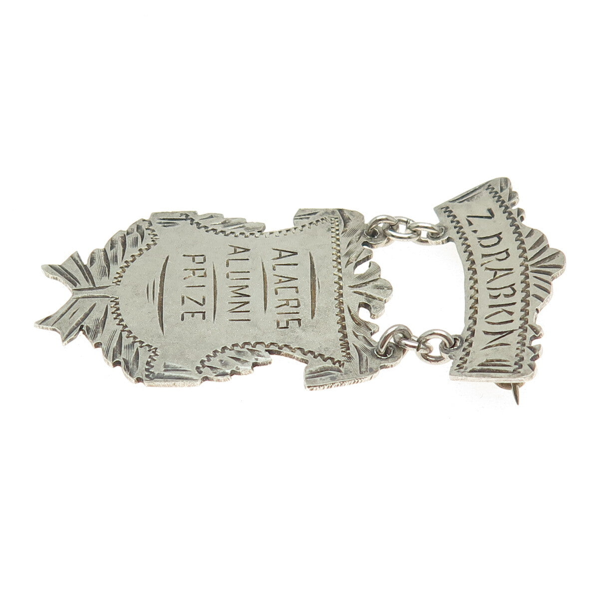 925 Sterling Silver Antique Art Deco "Alacris Alumni Prize" Medal Pin Brooch