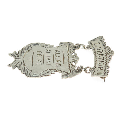 925 Sterling Silver Antique Art Deco "Alacris Alumni Prize" Medal Pin Brooch
