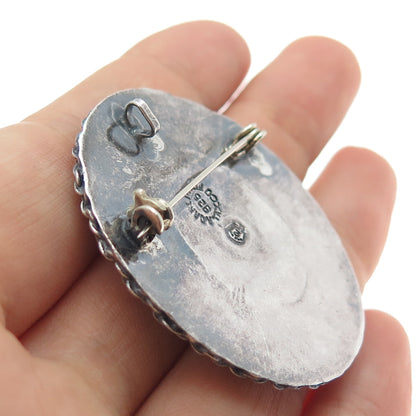 925 Sterling Silver Vintage Mexico Abalone Shell Locket Pin Brooch / Pendant
