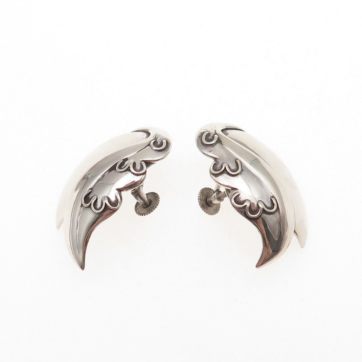 Astri Holthe Sterling Silver Vintage Norway Modernist Floral Screw Back Earrings