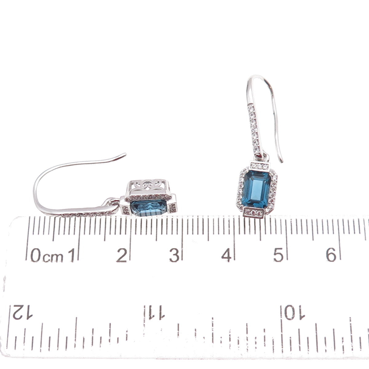 Han 925 Sterling Silver Blue & White C Z Dangle Earrings