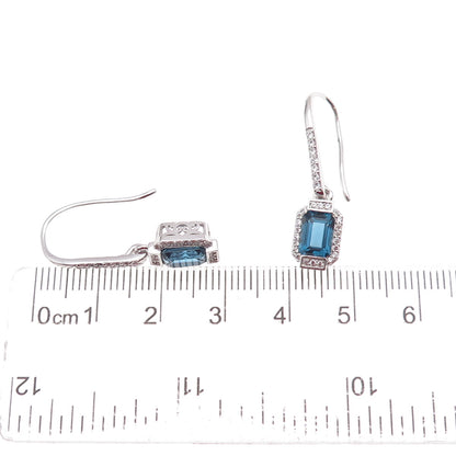 Han 925 Sterling Silver Blue & White C Z Dangle Earrings