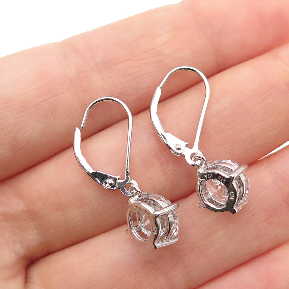 925 Sterling Silver Round-Cut C Z Dangle Earrings