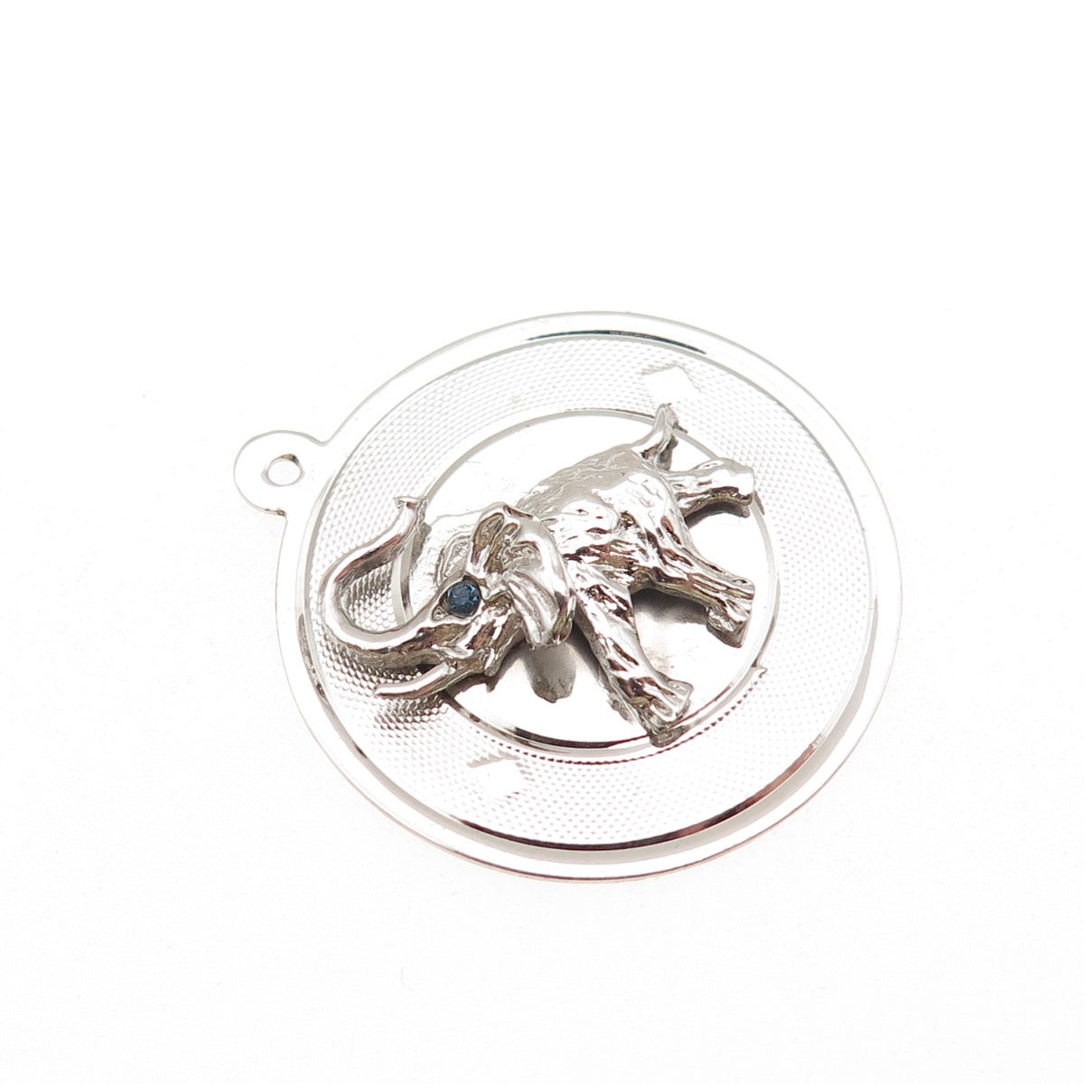 925 Sterling Silver Vintage Blue Rhinestone Elephant Charm Pendant