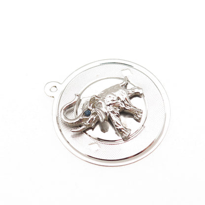 925 Sterling Silver Vintage Blue Rhinestone Elephant Charm Pendant