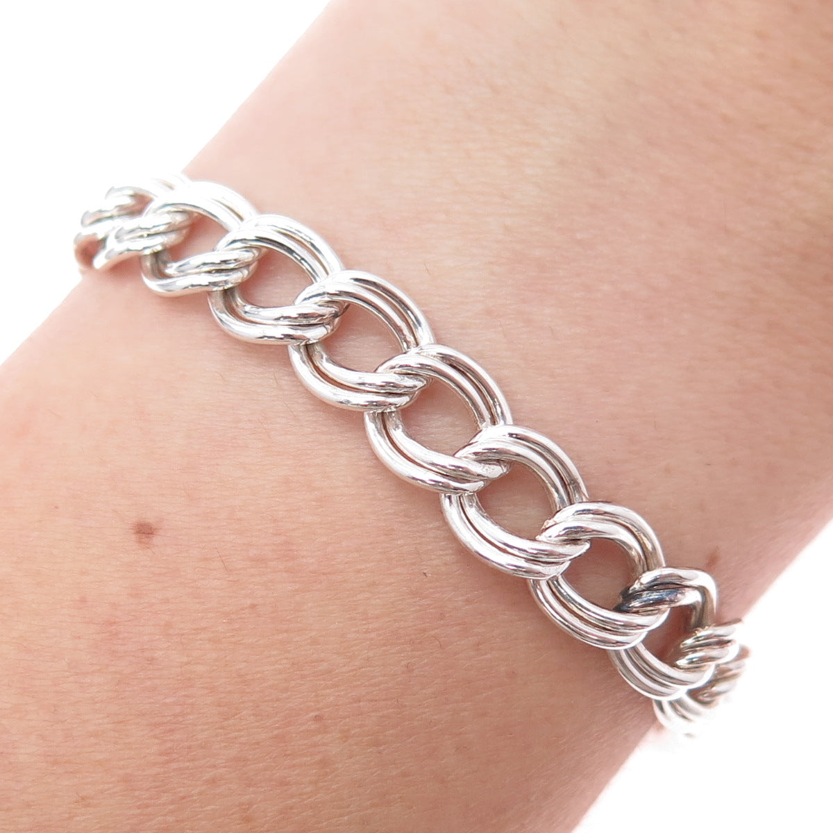 925 Sterling Silver Vintage Italy Double Curb Link Bracelet 8"