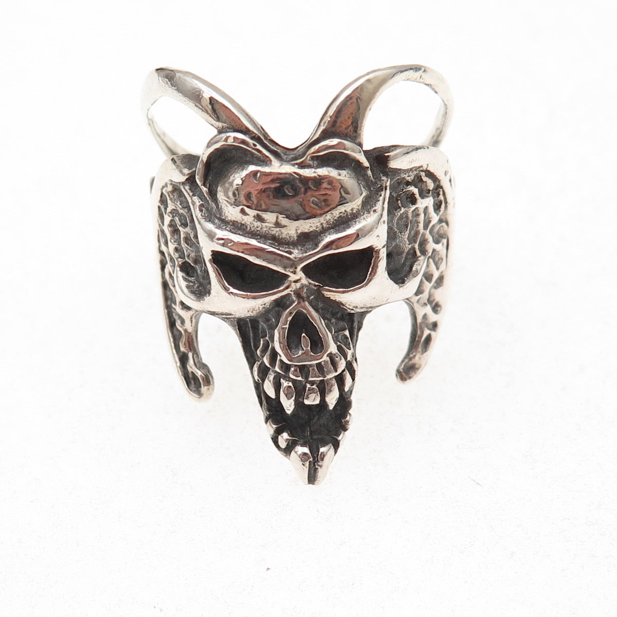 925 Sterling Silver Vintage Demon Skull Oxidized Ring Size 11