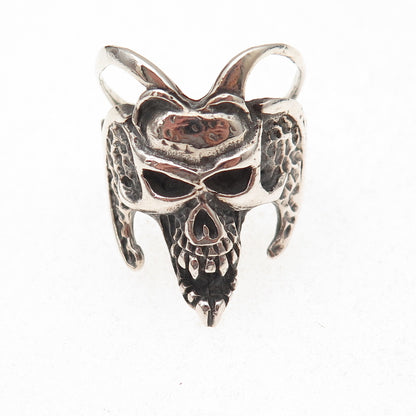 925 Sterling Silver Vintage Demon Skull Oxidized Ring Size 11