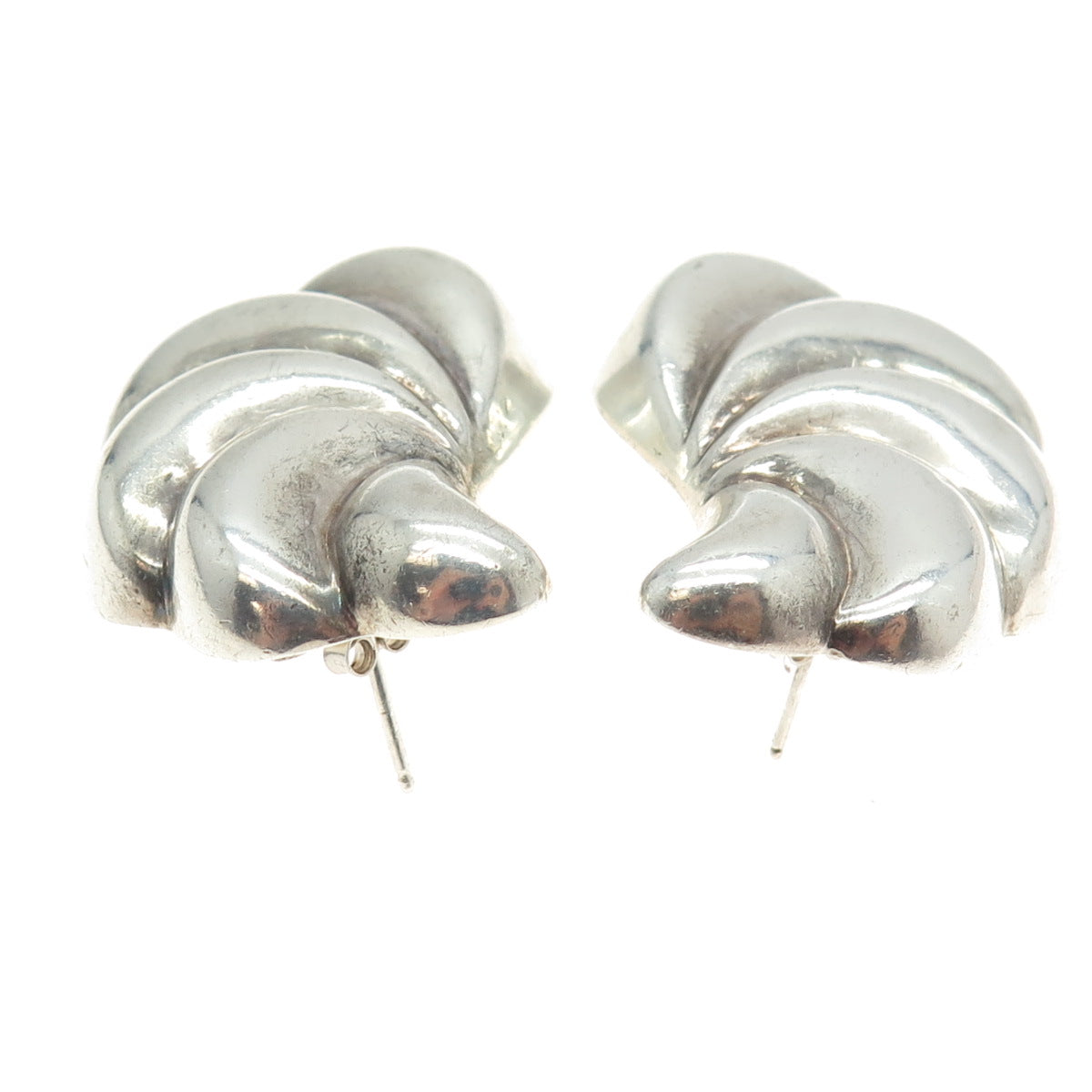 925 Sterling Silver Vintage Modernist Puffy Angel Wings Earrings