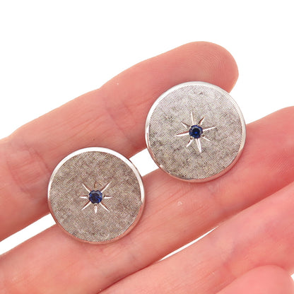 925 Sterling Silver Vintage Real Sapphire Starburst Oxidized Cufflinks