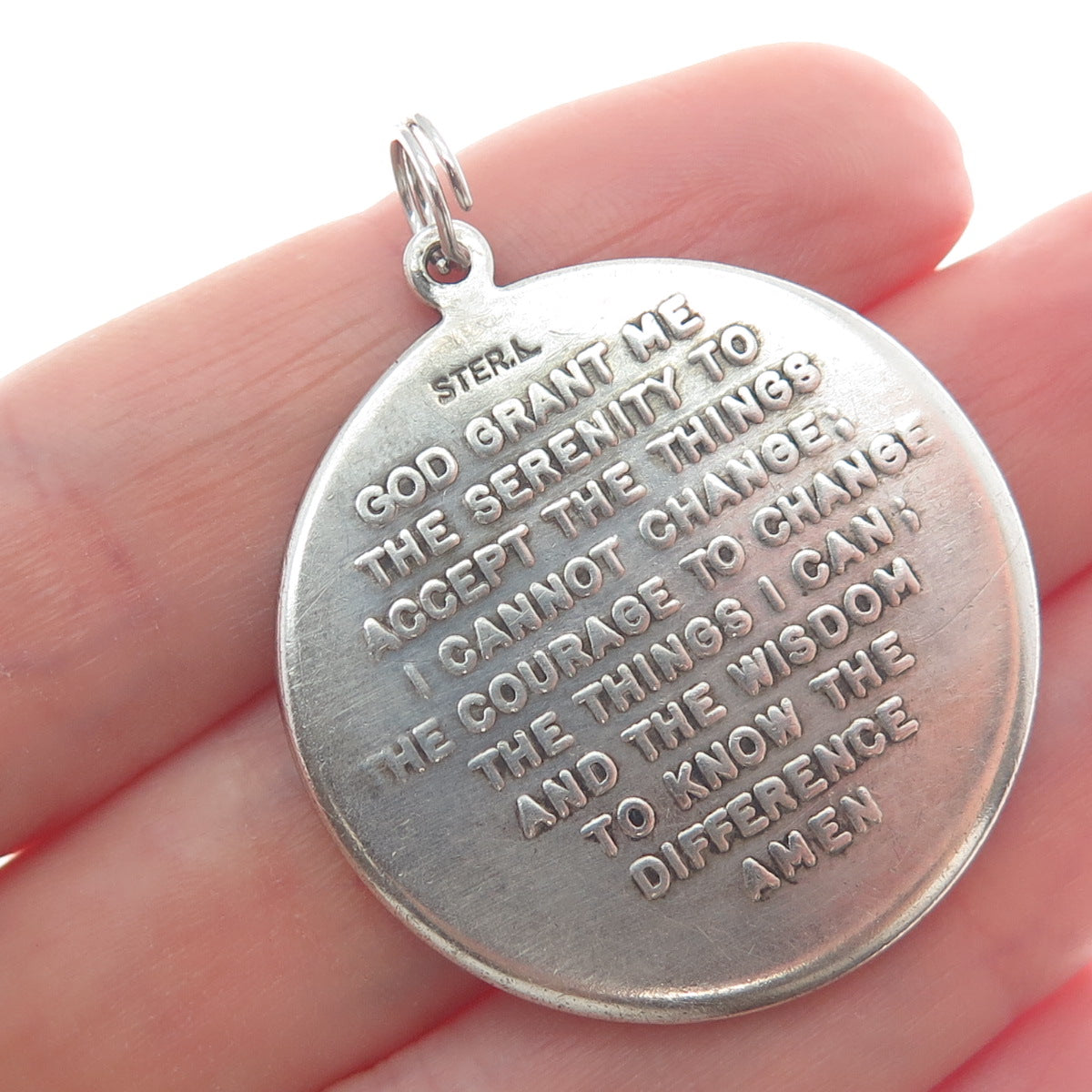 925 Sterling Silver Vintage Hands In Prayer Religious Oxidized Round Pendant