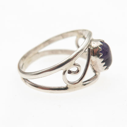 925 Sterling Silver Vintage Real Oval-Cut Amethyst Swirl Ring Size 6