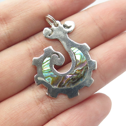 925 Sterling Silver Vintage Mexico Real Abalone Shell Tribal Pendant