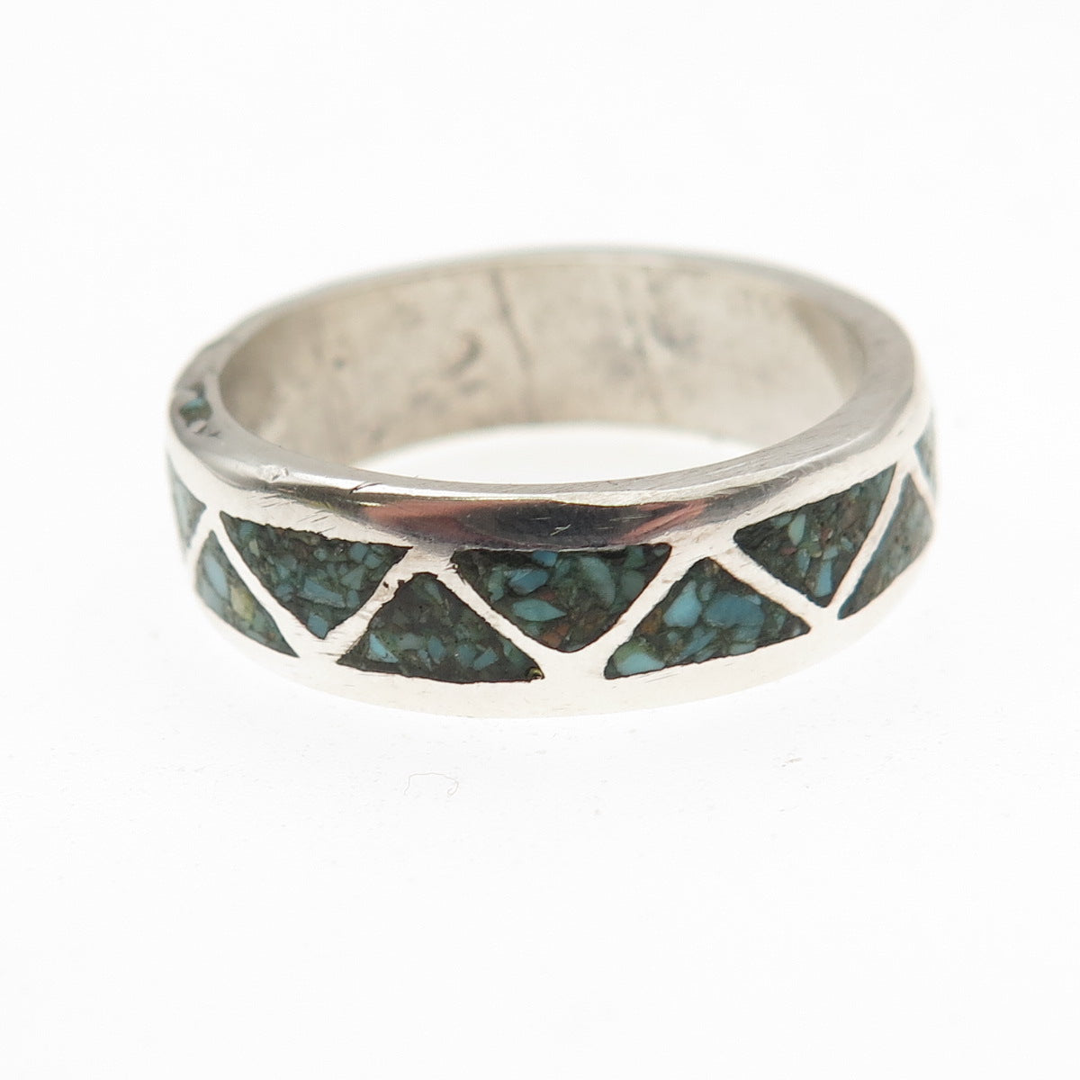 Old Pawn 925 Sterling Silver Vintage Turquoise Inlay Tribal Band Ring Size 9.75