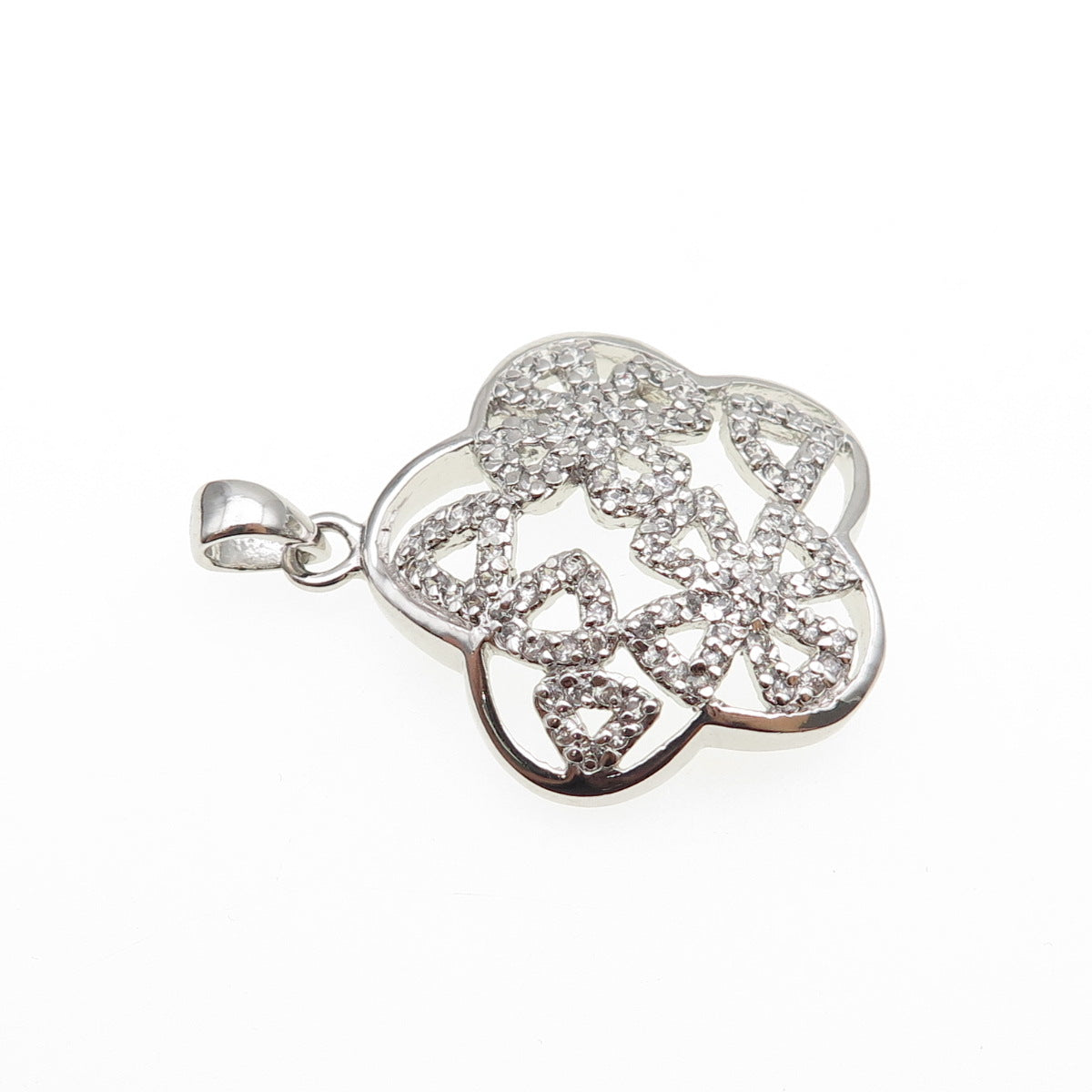 925 Sterling Silver Round-Cut C Z Flower Charm Pendant