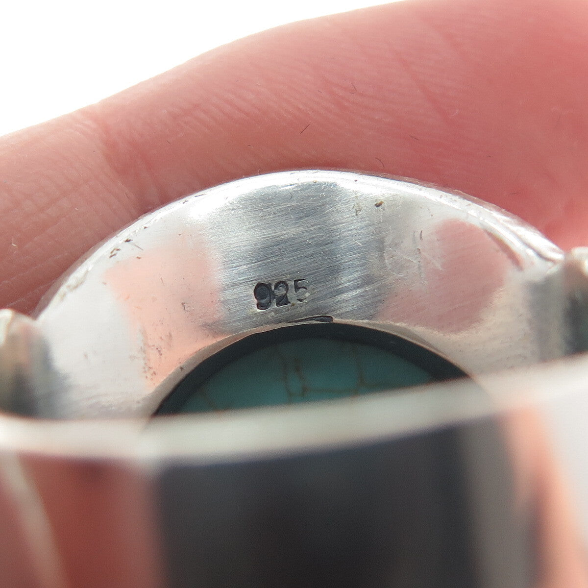 925 Sterling Silver Vintage Lone Mountain Turquoise Sun Oxidized Ring Size 10.5