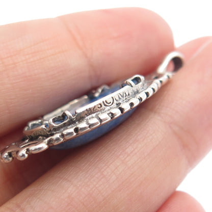 MORNING SUN 925 Sterling Silver Vintage Real Denim Lapis Beaded Pendant