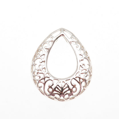 925 Sterling Silver Vintage Ornate Teardrop Slide Charm Pendant