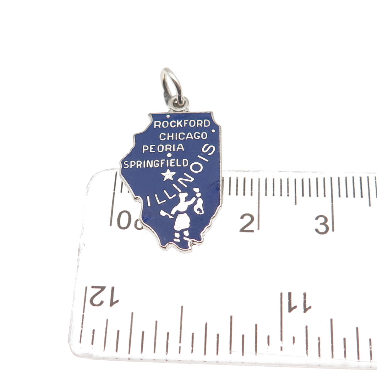 WELLS Sterling Silver Vintage Enamel Illinois Prairie State Mini Charm Pendant