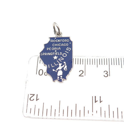 WELLS Sterling Silver Vintage Enamel Illinois Prairie State Mini Charm Pendant