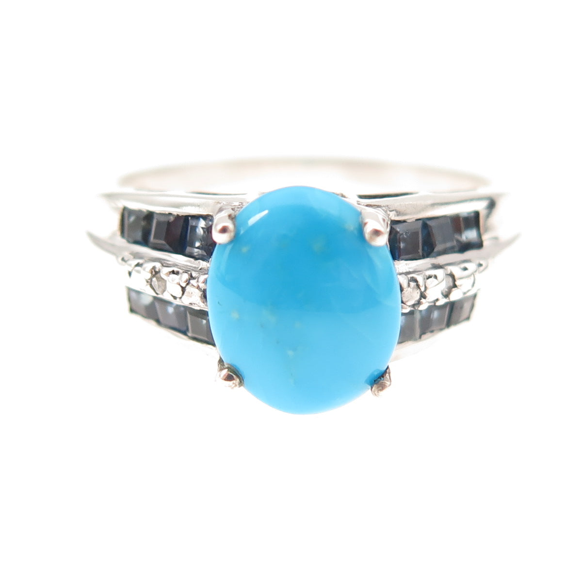Chuck Clemency Sterling Silver Real Diamond Turquoise Sapphire Ring Size 9.75