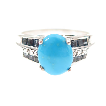 Chuck Clemency Sterling Silver Real Diamond Turquoise Sapphire Ring Size 9.75