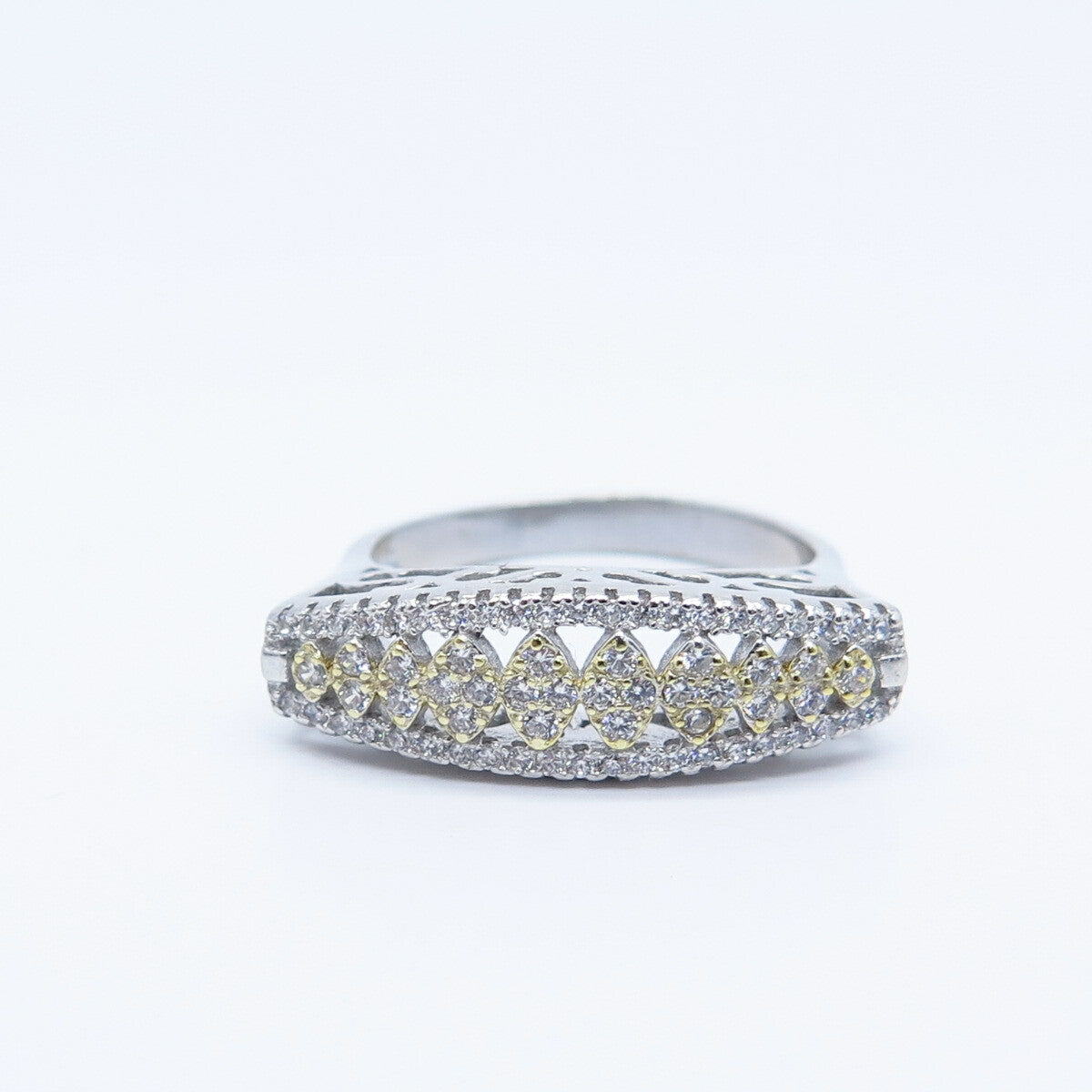 925 Sterling Silver Pave C Z Bar Ring Size 7.75