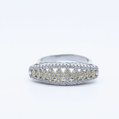 925 Sterling Silver Pave C Z Bar Ring Size 7.75