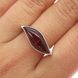 925 Sterling Silver Vintage Real Amber Modernist Wavy Ring Size 9