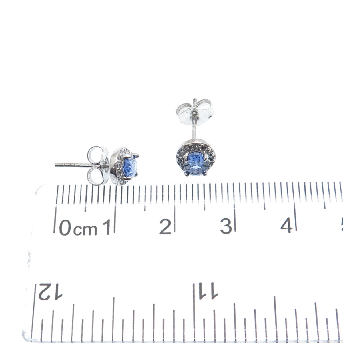 925 Sterling Silver Oval & Round-Cut Blue White C Z Stud Earrings