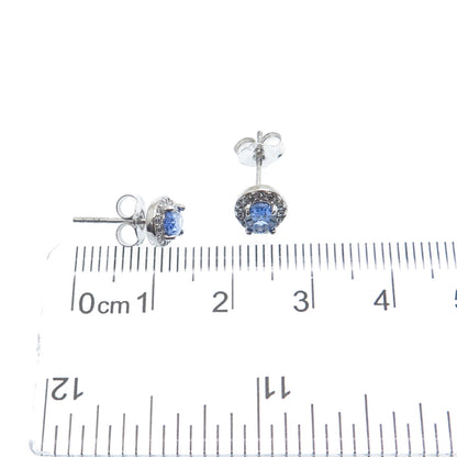 925 Sterling Silver Oval & Round-Cut Blue White C Z Stud Earrings