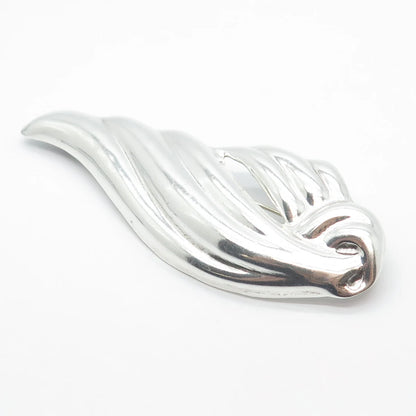925 Sterling Silver Vintage Mexico Ribbed Abstract Wing Pin Brooch
