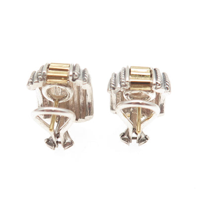 SDG Soli Deo Gloria 925 Sterling Silver 18K Gold Vintage Omega Back Earrings
