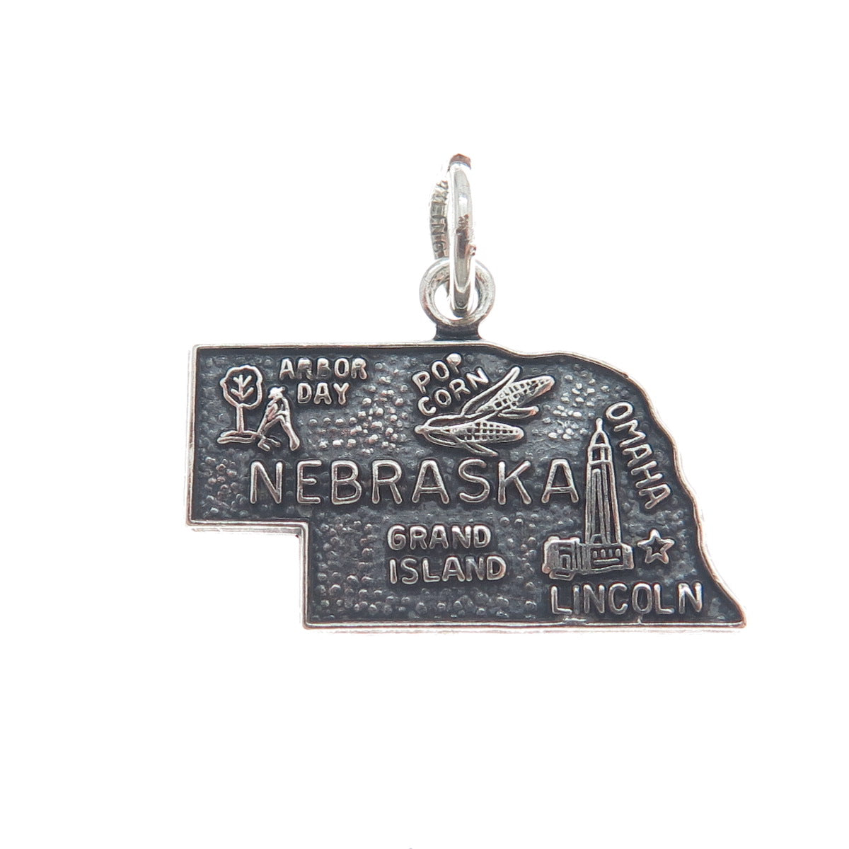 FRENCH & FRANKLIN Sterling Silver Vintage Nebraska Oxidized Minimalist Pendant