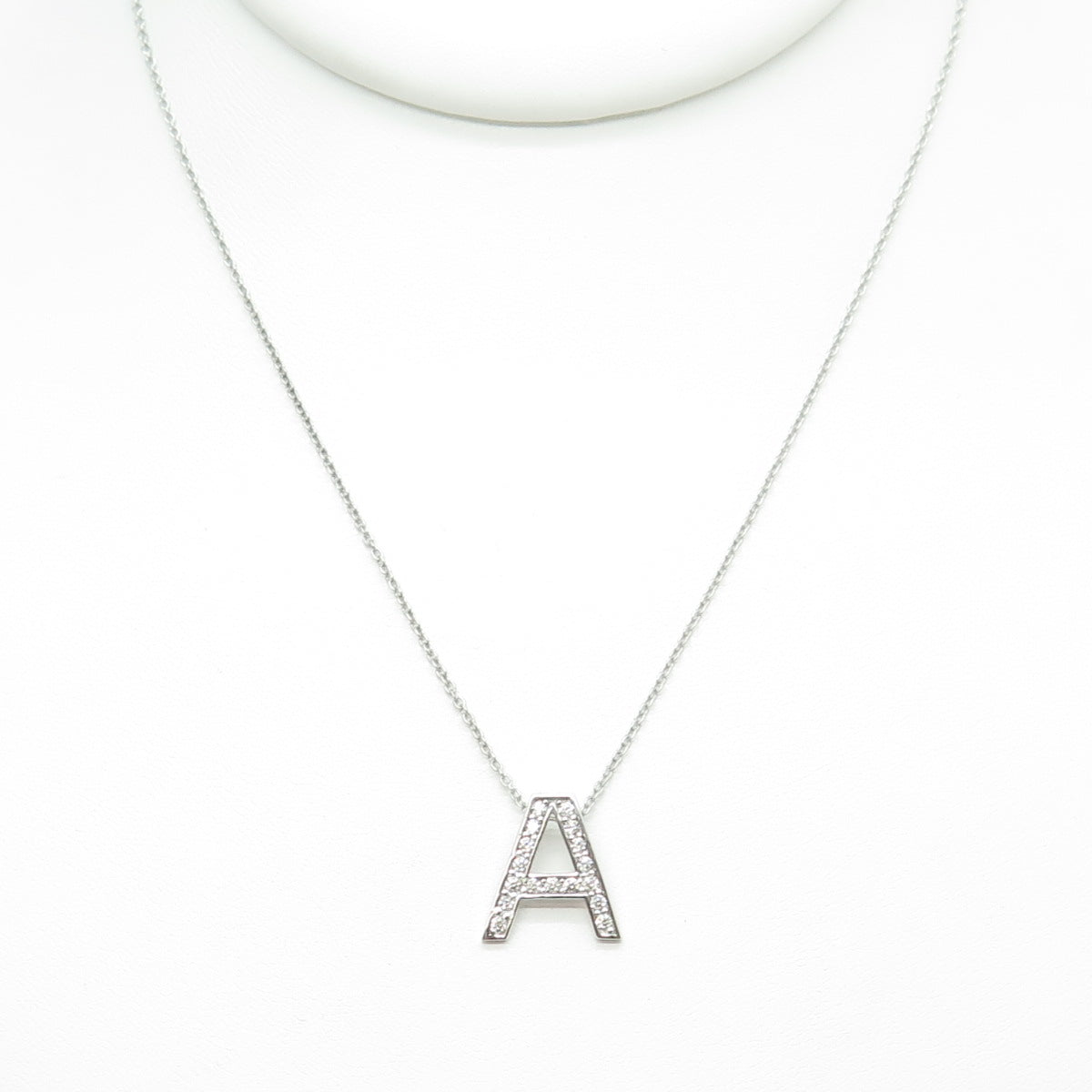 925 Sterling Silver C Z Letter "A" Initial Rolo Chain Necklace 16-18"