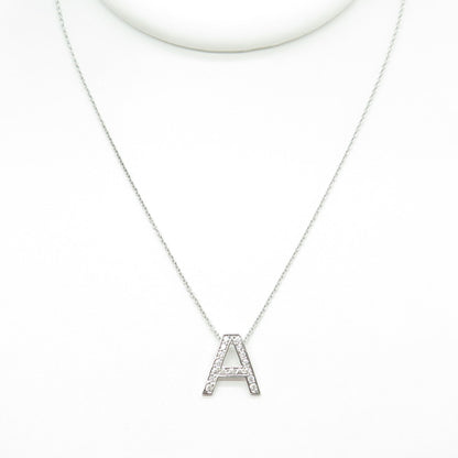 925 Sterling Silver C Z Letter "A" Initial Rolo Chain Necklace 16-18"